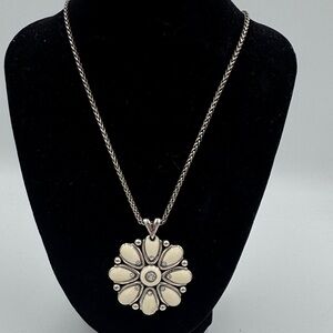 Brighton Silver and Cream Floral Reversible Necklace